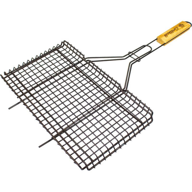 Изображение товара Решётка-гриль для мангала Grillkoff 22x37 см двойная с бортами надежная и легкая