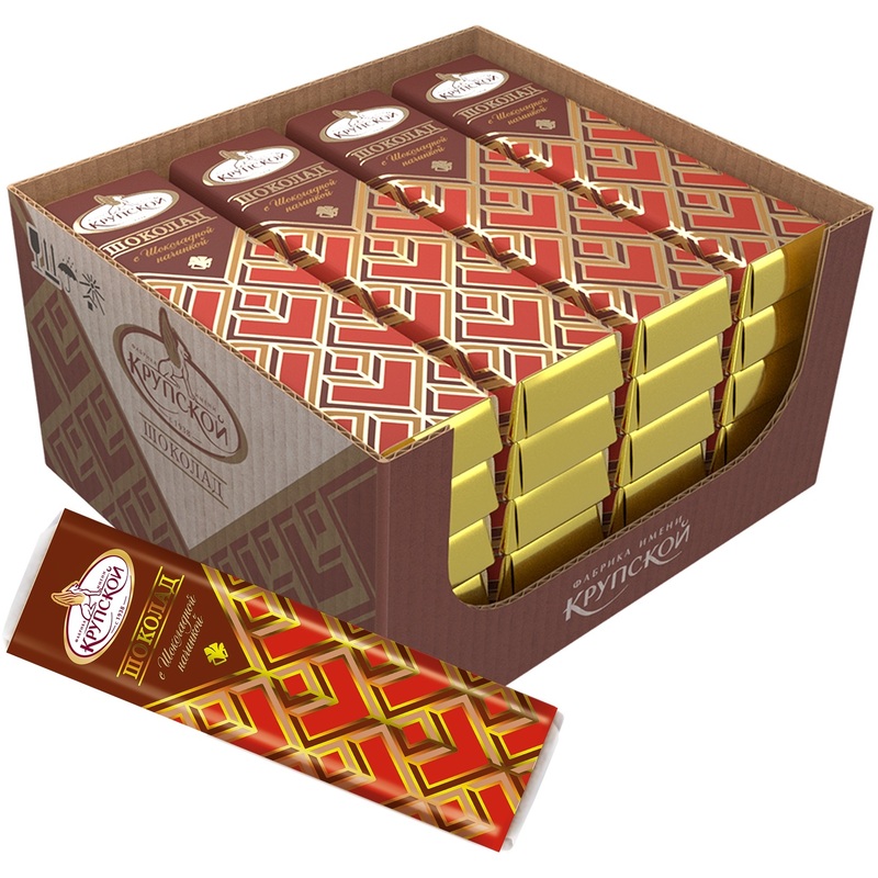 Изображение товара Шоколадный батончик Фабрика им. Крупской с шоколадной начинкой 47 г упаковка 20 шт