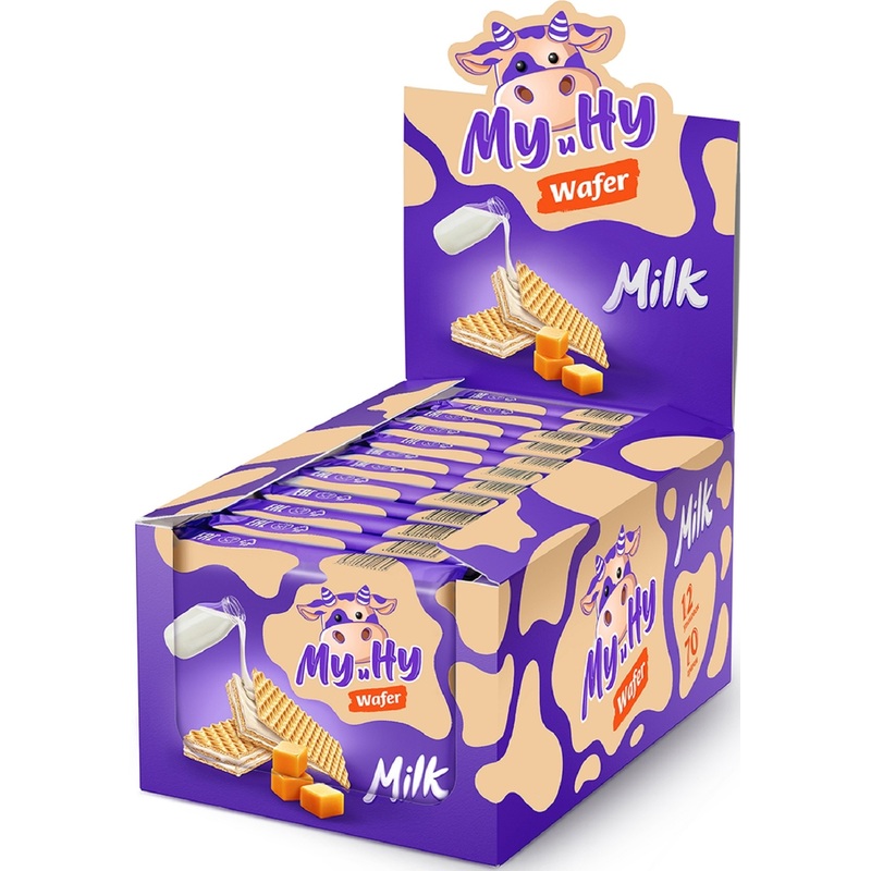 Изображение товара Карамельные вафли с молочной начинкой Сладонеж Му и Ну 70 г 12 штук