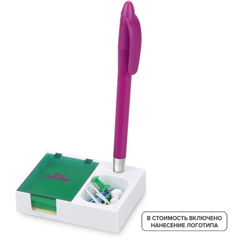 Изображение товара Настольный органайзер Потакет белый зеленый с нанесением логотипа 500 штук