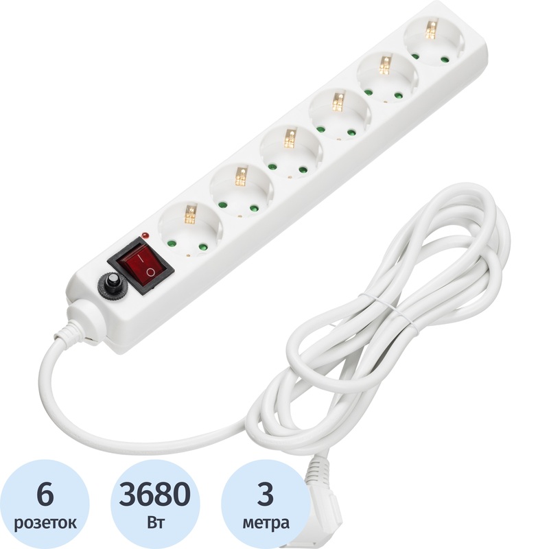 Изображение товара Сетевой фильтр BigTech CD6-3W15 на 6 розеток 3 метра