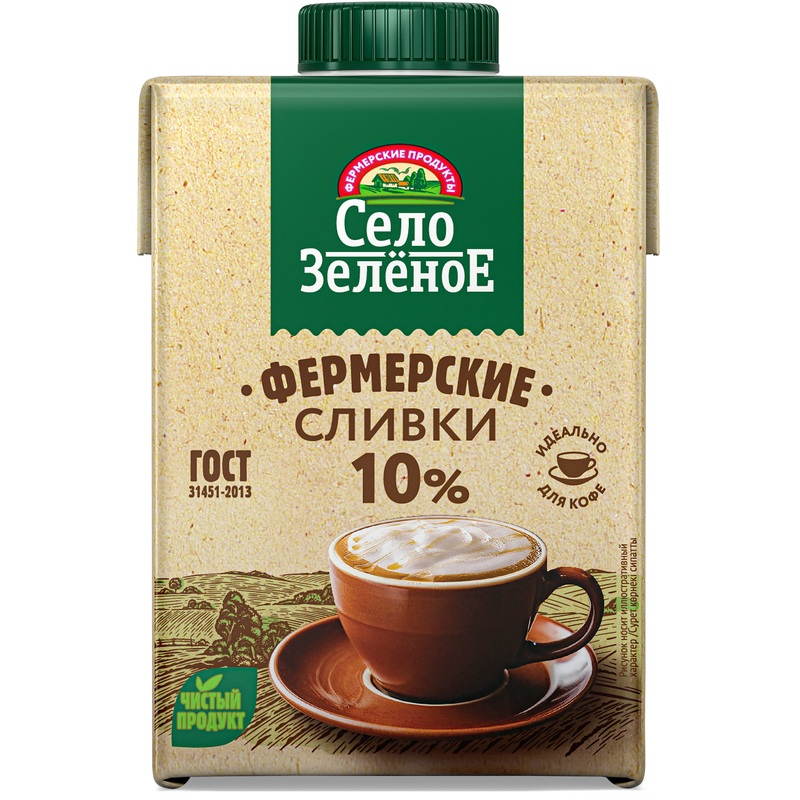 Изображение товара Сливки Село Зеленое стерилизованные 10% 500 г