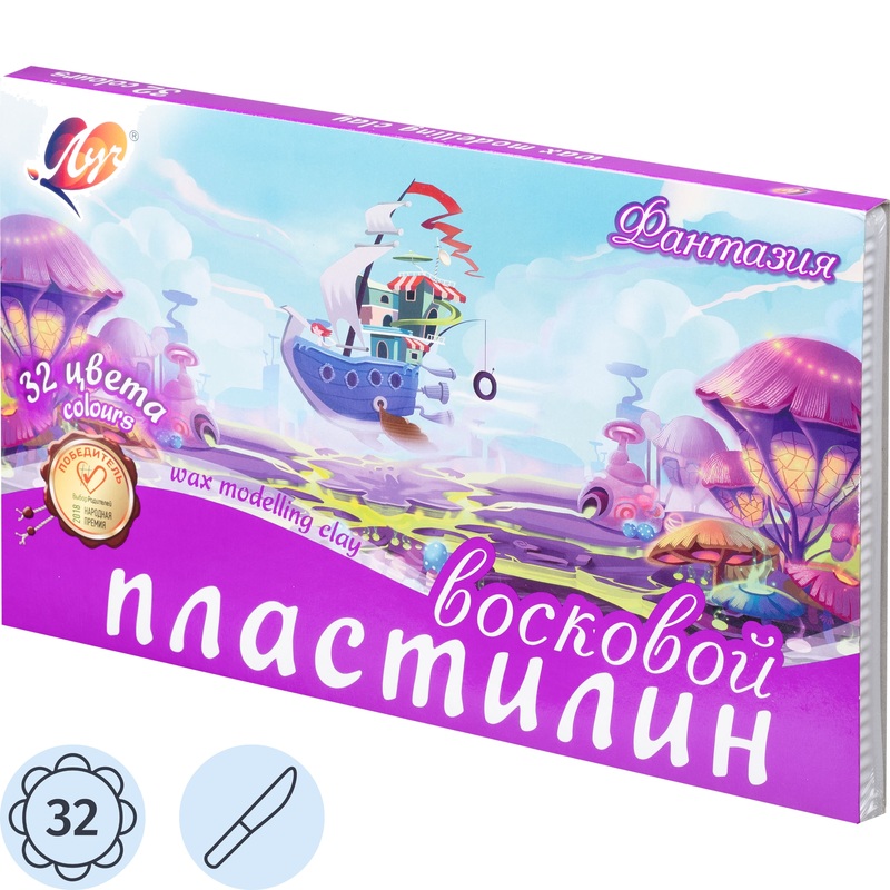 Изображение товара Пластилин восковой Луч Фантазия 32 цвета 475 грамм в подарочной упаковке