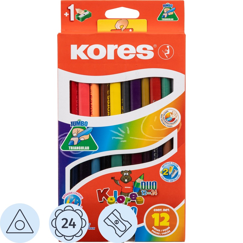 Изображение товара Карандаши цветные Kores DUO Jumbo 12 шт 24 цвета утолщённые