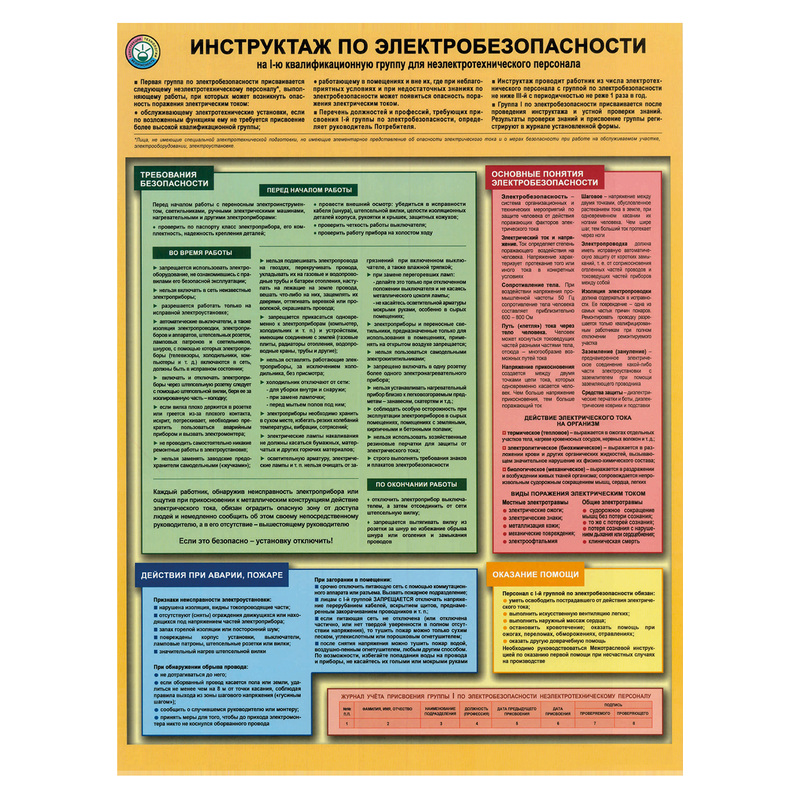 Изображение товара Плакат информационный инструктаж по электробезопасности 420x594 мм А2 ламинированный Россия