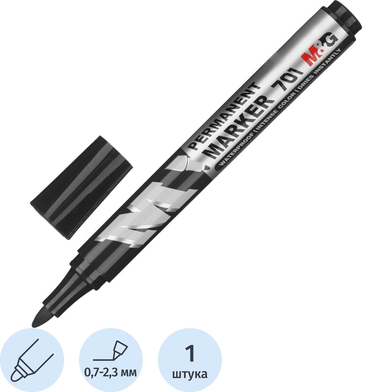 Изображение товара Маркер перманентный M&G черный круглый наконечник (толщина линии 0.7-2.3 мм)