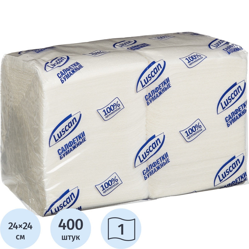 Изображение товара Салфетки бумажные Luscan Profi Pack 1-слойные 24х24 белые
