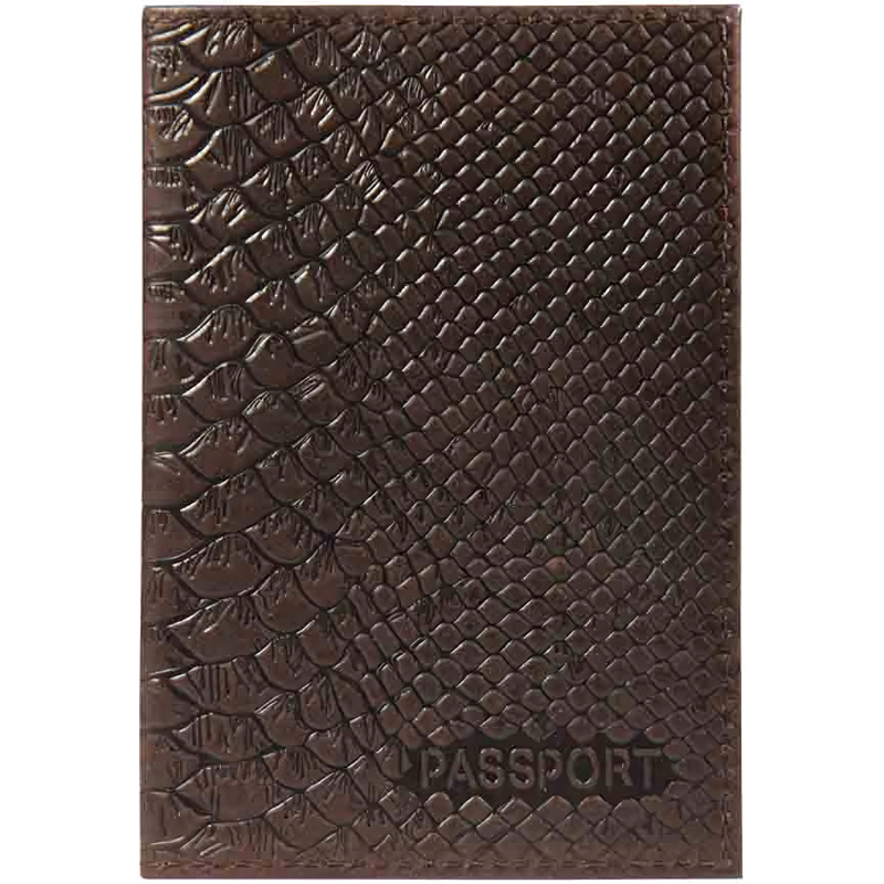 Изображение товара Обложка для паспорта из натуральной кожи с фактурой питон коричневая
