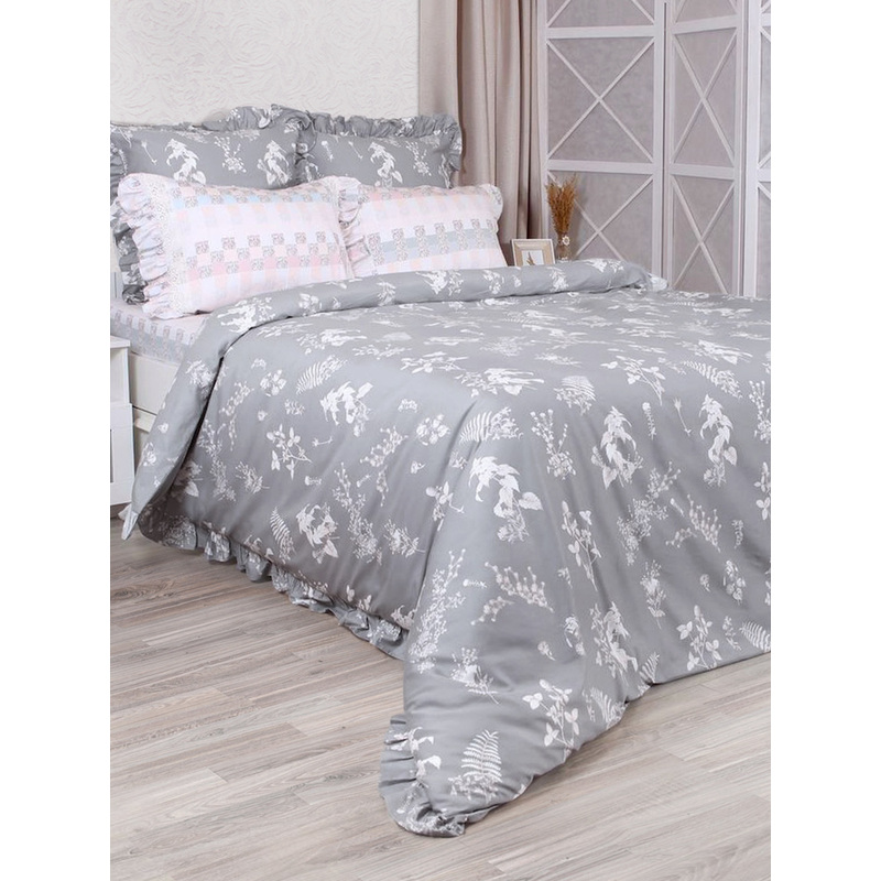 Изображение товара Постельное белье Mona Liza Provence евро сатин с рюшами кружевом серое