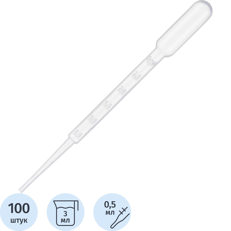 Изображение товара Пипетка Пастера стерильная градуированная 3 мл 155 мм 100 шт в упаковке