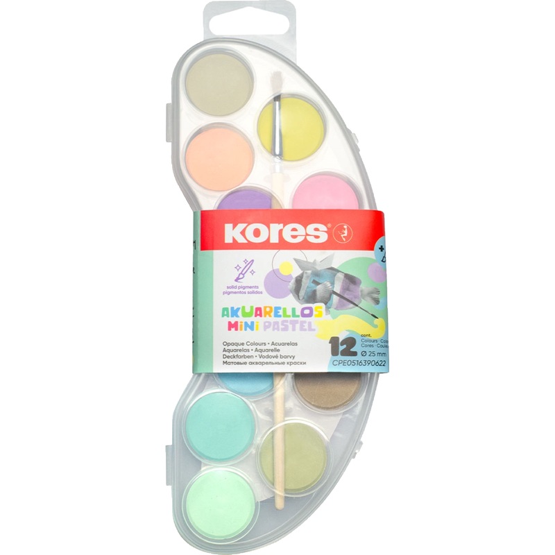 Изображение товара Краски акварельные Kores Akuarellos mini 12 цветов в пластиковом боксе