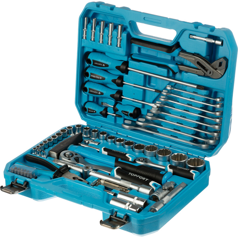 Изображение товара Набор инструмента автомобильный TOPFORT 1/2"1/4" в чемодане 78 предметов профессиональный (2161907)