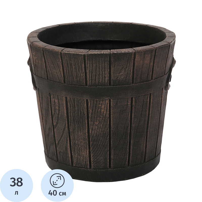 Изображение товара Кашпо Roto Polka 38л дуб пластиковое круглое для улицы и помещения