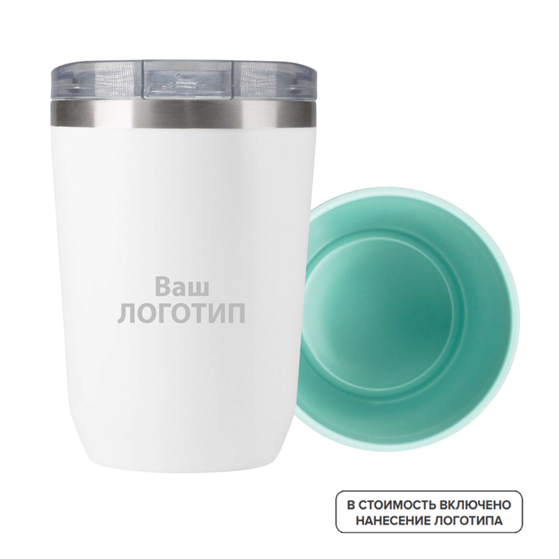 Изображение товара Термокружка Arctic 380 мл с индивидуальной цветной печатью белая и цветная внутренняя эмаль