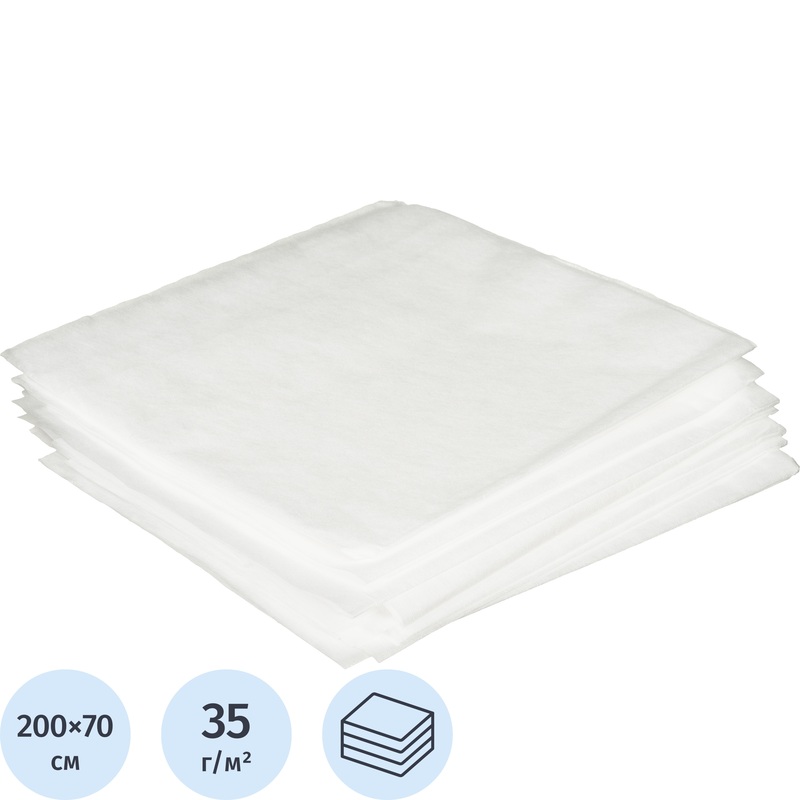 Изображение товара Простыня одноразовая Чистовье нестерильная ламинированная в сложении 200x70 см белая 35 г/кв.м (10 штук в упаковке)