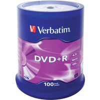 Диск DVD+R Verbatim 4.7 ГБ 16x cake box 43551 (100 штук в упаковке)
