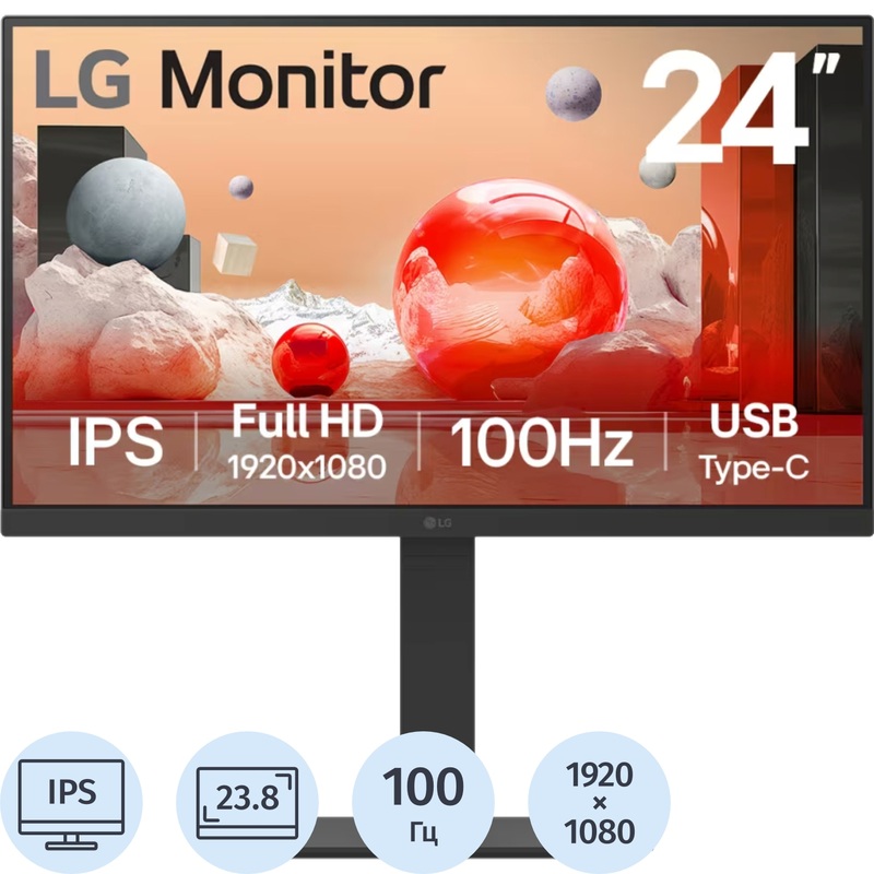 Изображение товара Монитор LG 23.8" IPS Full HD с регулировками и USB-хабом Изображение товара Монитор LG 23.8" IPS Full HD с регулировками и USB-хабом