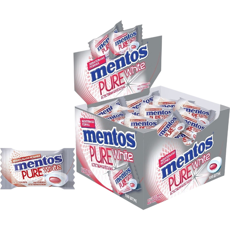 Изображение товара Жевательная резинка Mentos Pure White клубника (100 штук в упаковке)