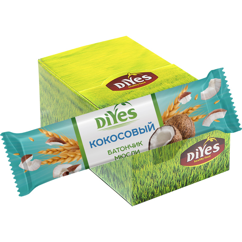 Изображение товара Батончик мюсли DiYes кокосовый (36 штук по 25 г)
