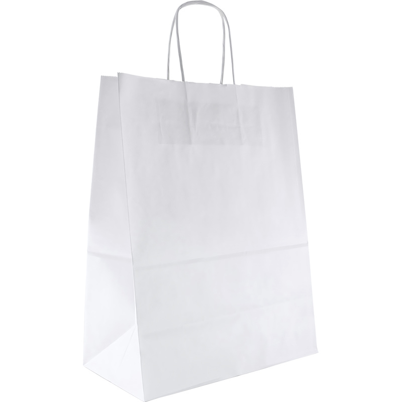 Изображение товара Крафт-пакет бумажный белый с кручеными ручками 260х150х350 мм