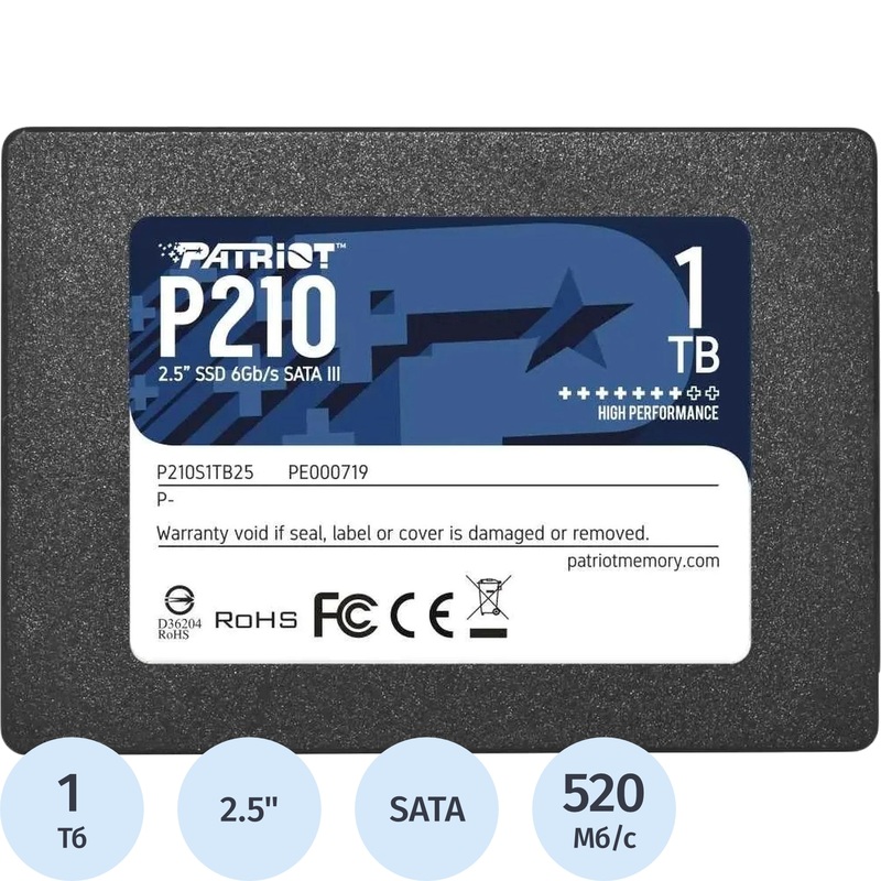 Изображение товара SSD накопитель Patriot Memory P210 1 ТБ - высокая производительность и надежность