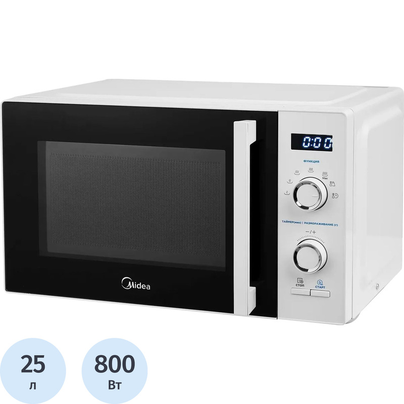 Изображение товара Микроволновая печь Midea AM825P2ET-W с объемом 25 л и мощностью 800 Вт