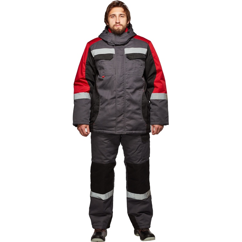 Изображение товара Рабочий зимний костюм Формула-КПК серый/красный для промышленности и ЖКХ