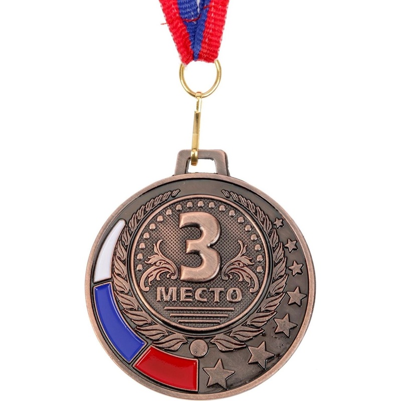 Изображение товара Медаль с лентой призовая 3 место Командор 5x5 см отделка под бронзу (1652994)
