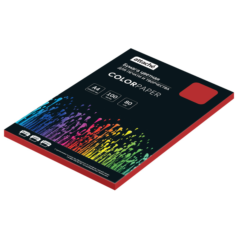 Изображение товара Цветная бумага Attache красная А4 80 г/кв.м 100 листов