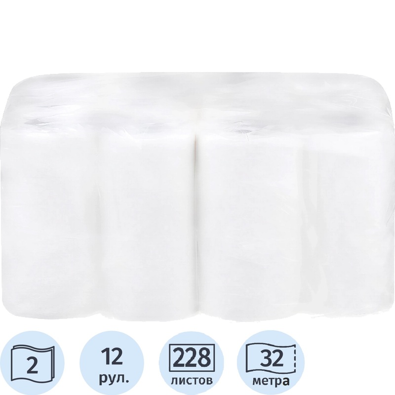 Изображение товара Полотенца бумажные Zelpaper 2-слойные белые 12 рулонов по 32 метра