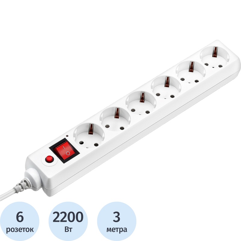 Изображение товара Сетевой фильтр Buro 600SH-3-W на 6 розеток 3 м