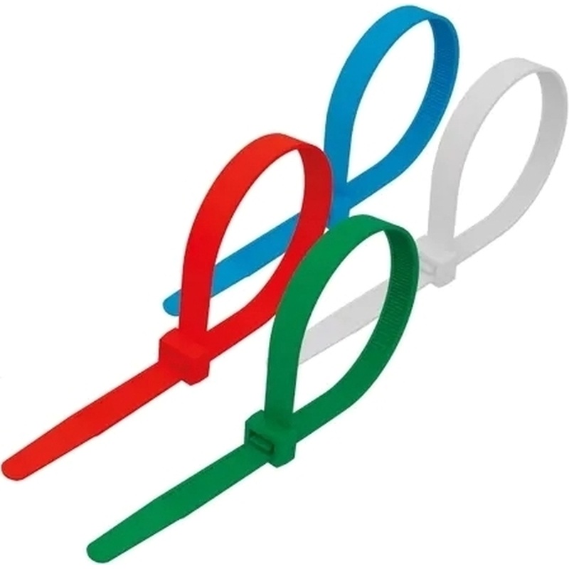 Изображение товара Стяжка (хомут) Rexant 100/150/200x2.5/3.5 мм красная/зелёная/голубая/белая 200 штук в упаковке (07-7201)