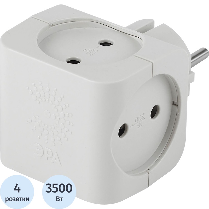 Изображение товара Разветвитель Эра SP-4-W 4 розетки безопасный белый