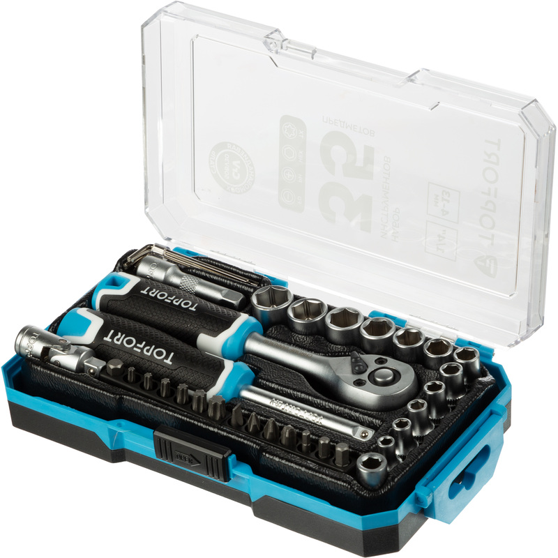 Изображение товара Набор инструмента автомобильный TOPFORT 1/4" в чемодане 35 предметов профессиональный (2161915)