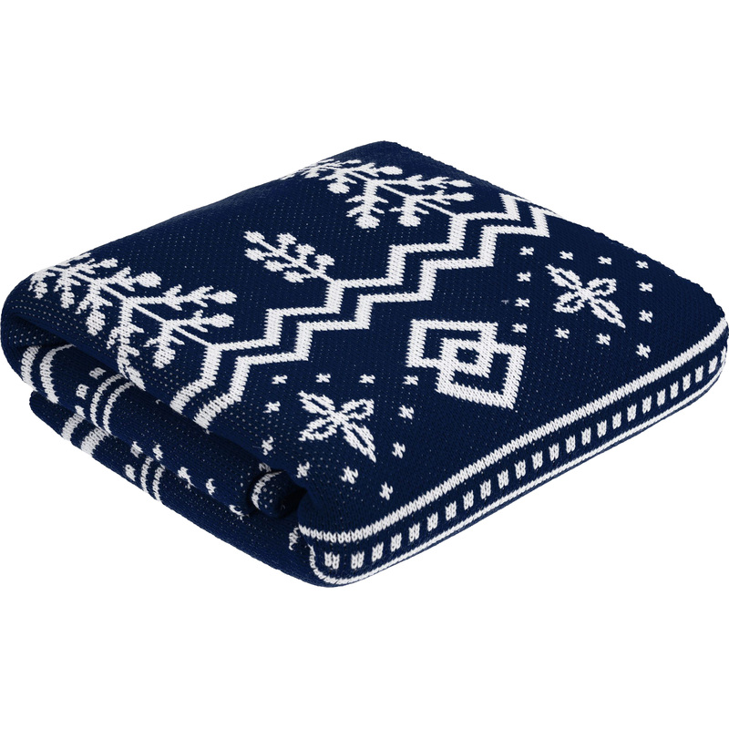 Изображение товара Плед акриловый Teplo Elnik 110x160 см синий и молочно-белый зимний узор