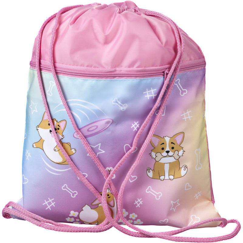 Изображение товара Мешок для сменной обуви Комус Класс Corgi time 330x420 мм розовый с карманом