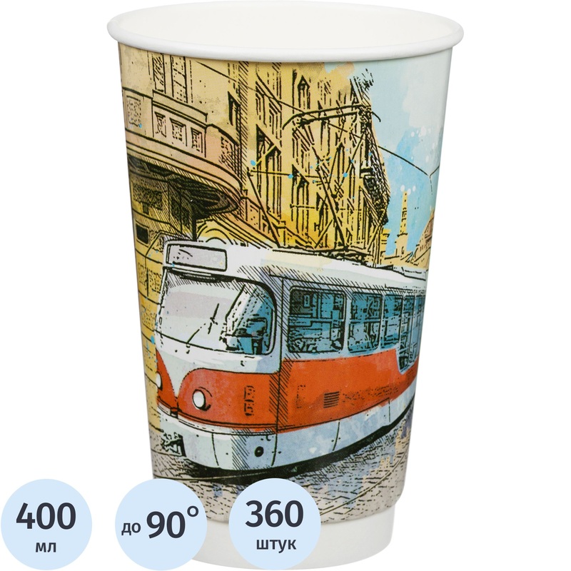 Изображение товара Одноразовые бумажные стаканы Big City Life 400/500 мл 360 штук