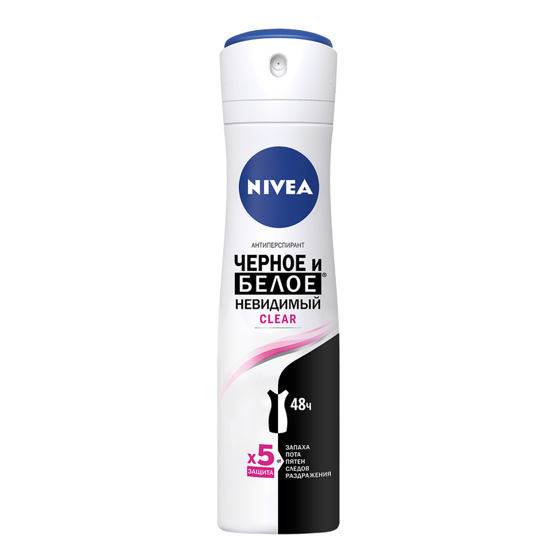 Изображение товара Дезодорант-антиперспирант Nivea Чёрное и белое Clear 150 мл спрей для защиты и свежести