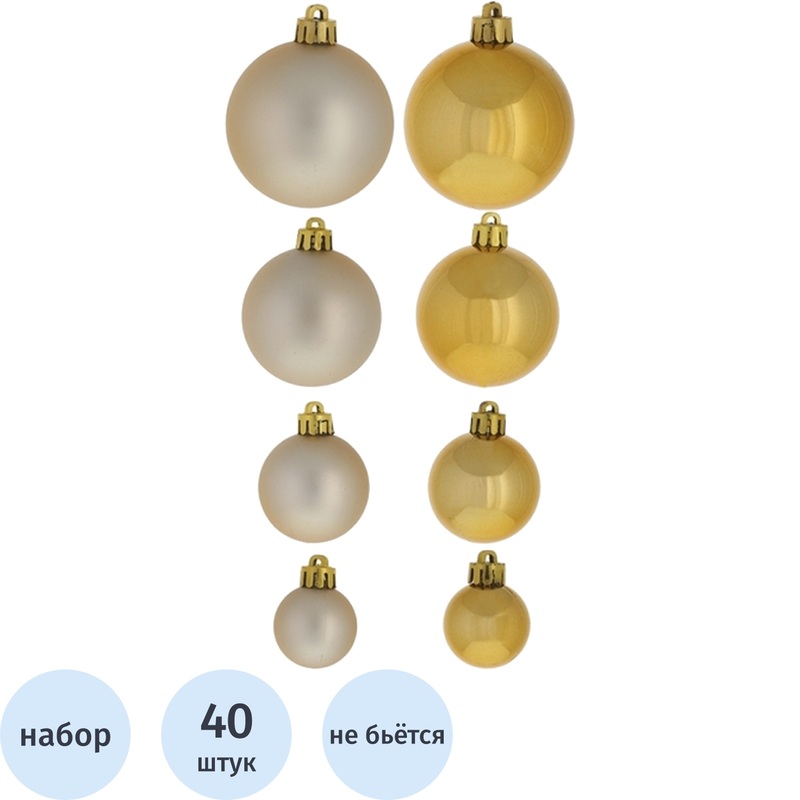 Изображение товара Набор елочных шаров пластиковых золотистых 40 штук