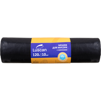 Мешки для мусора Luscan 120 л с завязками черные (ПВД 60 мкм, 10 штук)