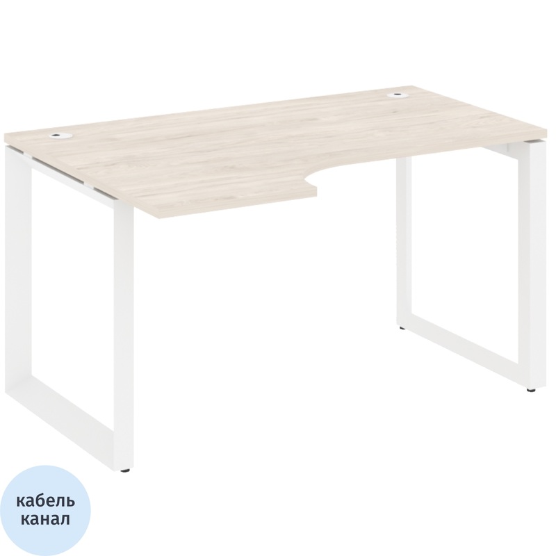 Изображение товара Эргономичный левый стол ONIX-О из ЛДСП с кабель-каналом белый бежевый