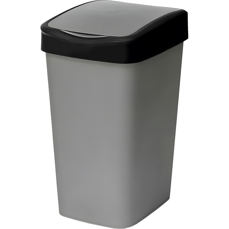 Изображение товара Ведро мусорное Violet Tandem 10 л пластик с крышкой серое и черное