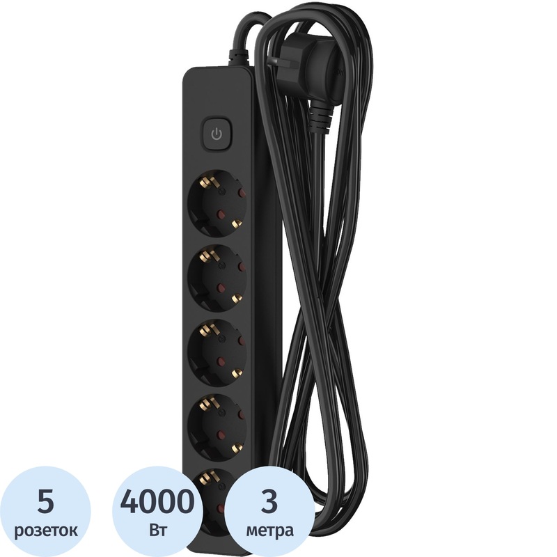 Изображение товара Удлинитель Фотон 16-35ЕS 5 розеток 3 м черный с заземлением