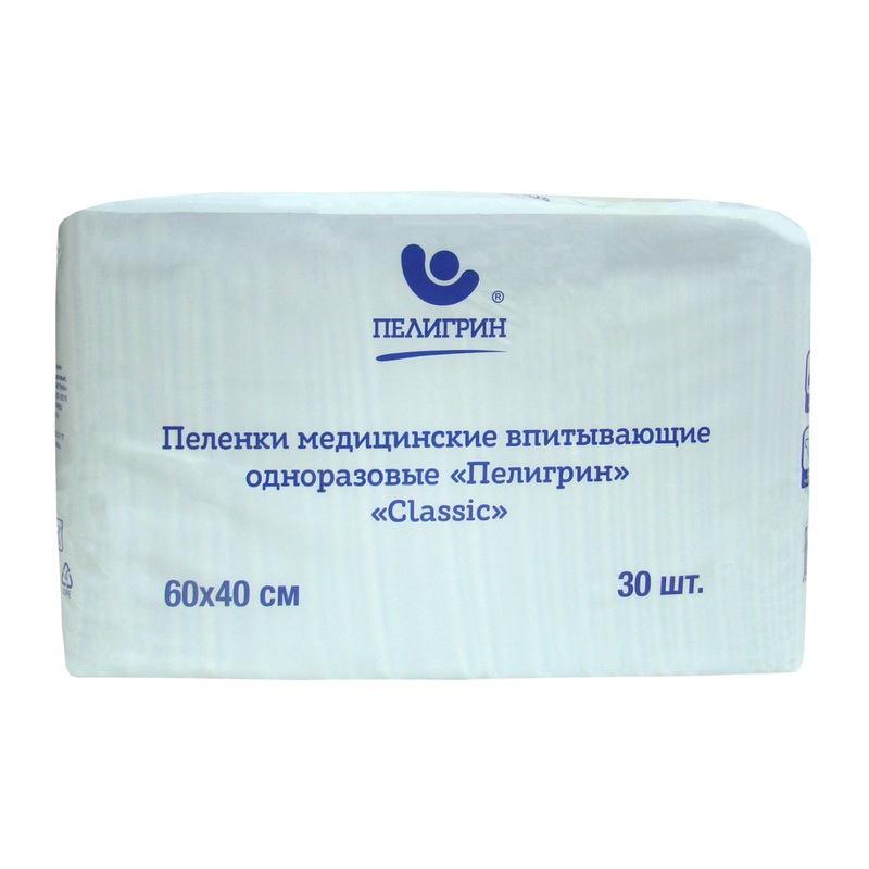 Изображение товара Пеленки одноразовые впитывающие Пелигрин Classic 60x40 см 30 штук