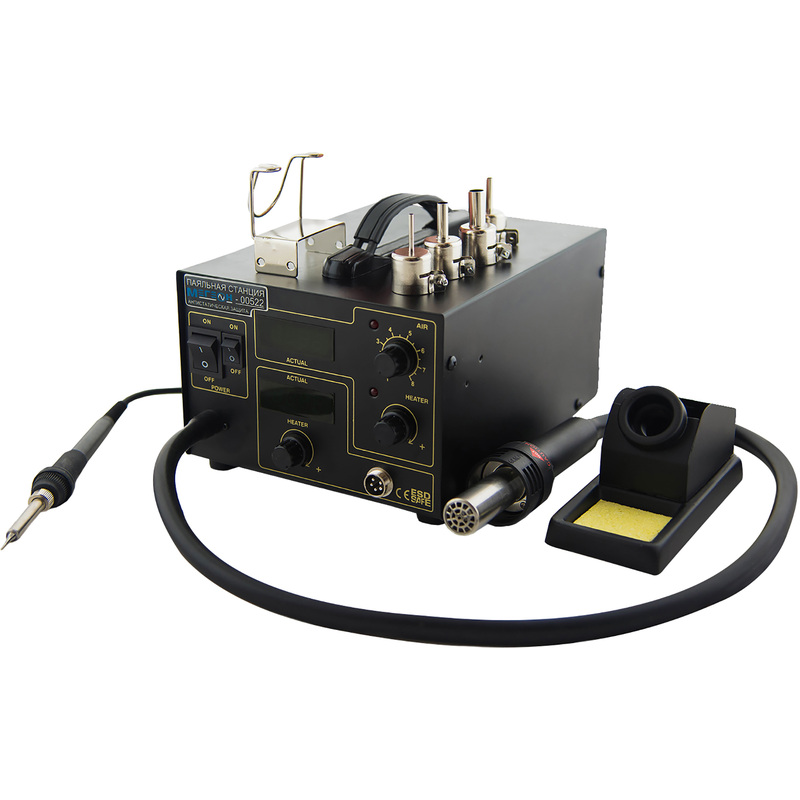 Изображение товара Паяльная станция комбинированная МЕГЕОН 00522 с термофеном и паяльником