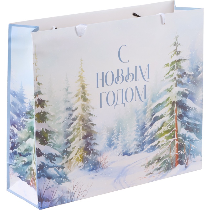 Изображение товара Подарочный ламинированный пакет Дарите Счастье зимний лес 30x26x9 см