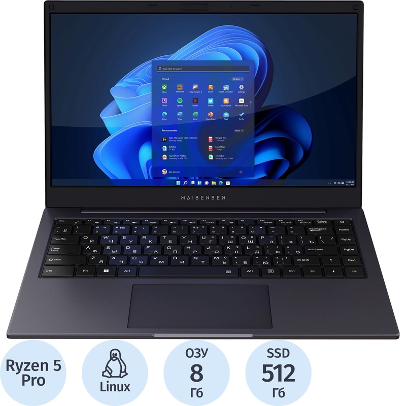 Изображение товара Ноутбук Maibenben S14A-R545UM 14" синий AMD Ryzen 5 Pro 4650U/8 ГБ/SSD 512 ГБ (S14A-R545UMB1SLURE0)