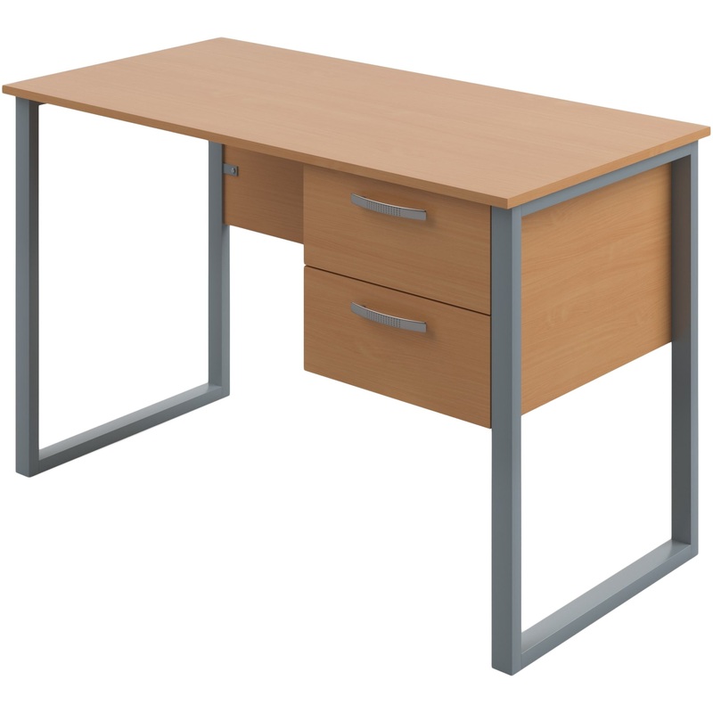 Изображение товара Стол учителя Комус с подвесной тумбой (бук/серый, 1200х600х760 мм)