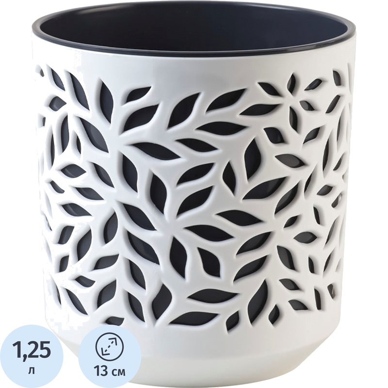 Изображение товара Кашпо La decoro Leaves 1.25 л с внутренней вставкой белое и антрацит