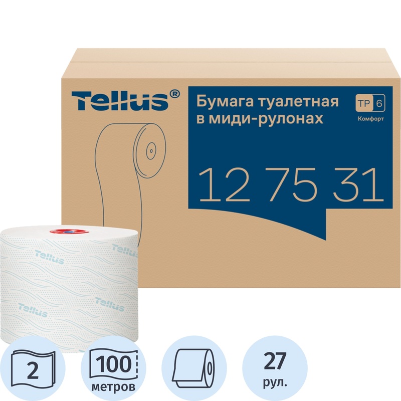 Изображение товара Туалетная бумага рулонная Tellus Tork Mid-size Advanced T6 27 рулонов по 100 м